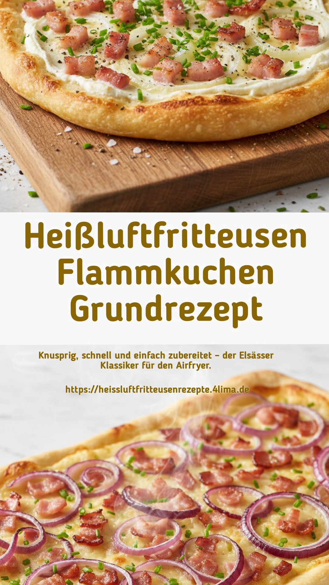 Elsässer Flammkuchen aus der Heißluftfritteuse – knuspriger Boden mit Crème fraîche, Speck und Zwiebeln, perfekt für Instagram