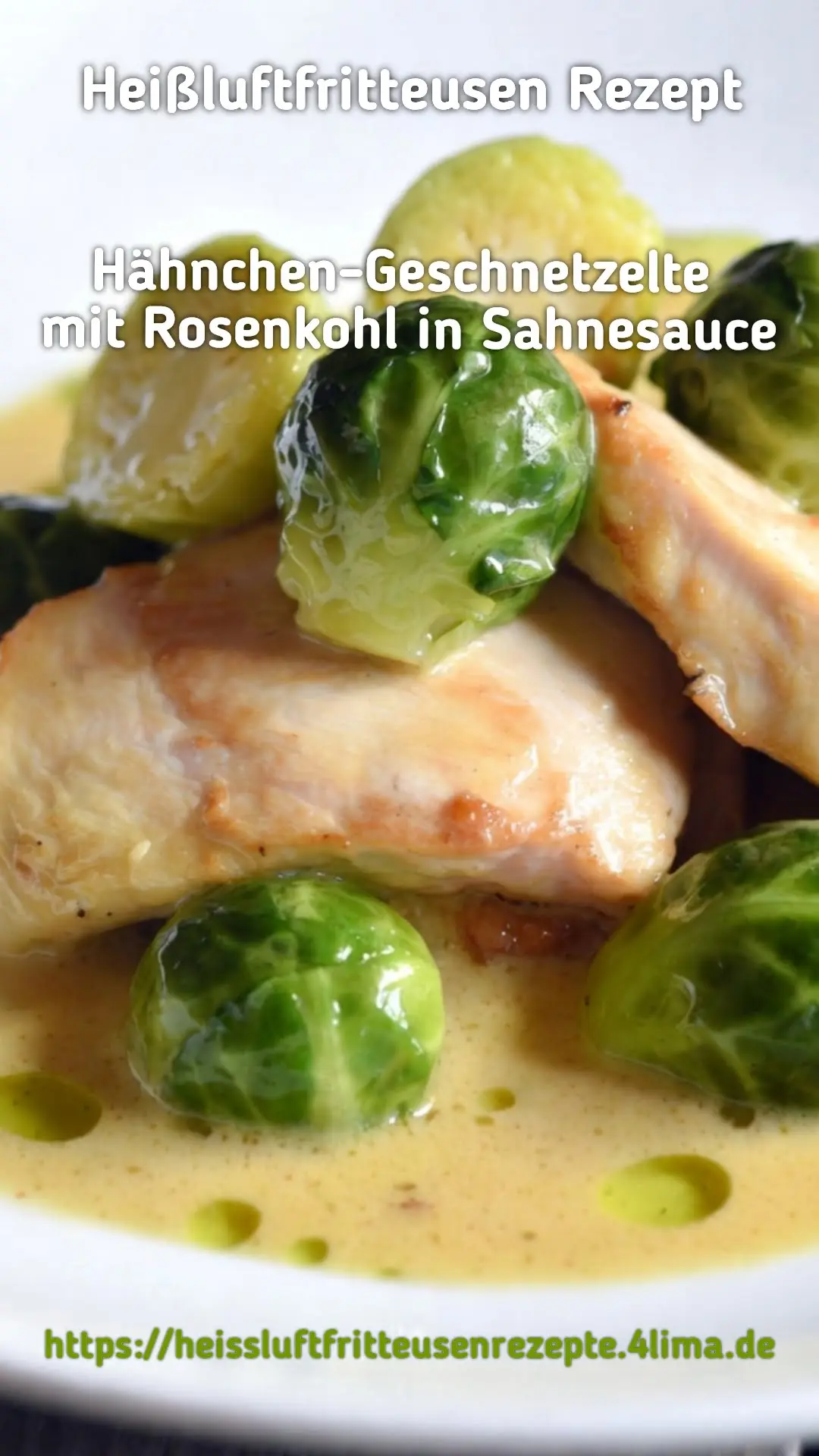 Serviervorschlag: Hähnchen-Geschnetzeltes mit Rosenkohl und Sahnesauce aus dem Airfryer