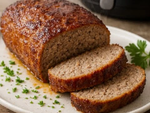 Saftiger Hackbraten Falscher Hase mit Ei-Füllung frisch aus der Heißluftfritteuse
