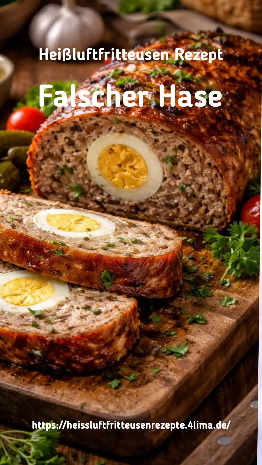 Pinterest Pin: Hackbraten Falscher Hase aus der Heißluftfritteuse – außen knusprig, innen saftig