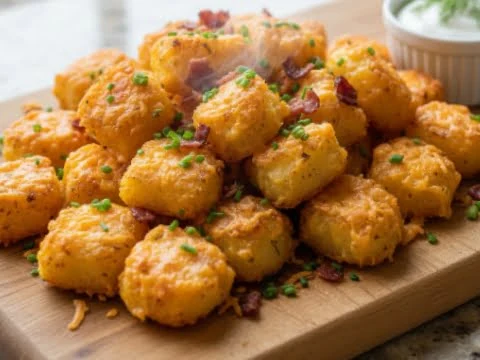 Knusprige Käse-Kartoffel-Bites aus der Heißluftfritteuse – goldbraun und mit Käse überbacken