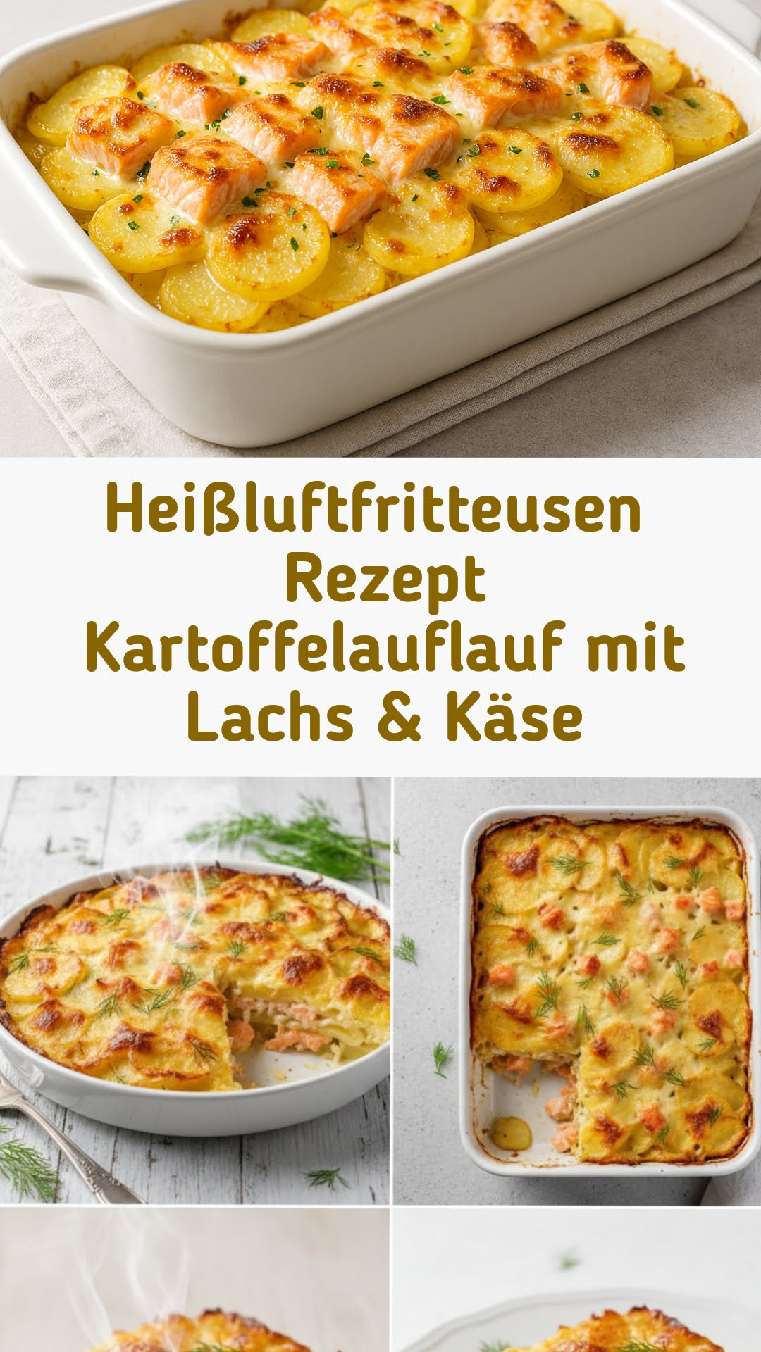 Lauch-Kartoffel-Auflauf mit Lachs und Käse - Pinterest Pin mit Rezept