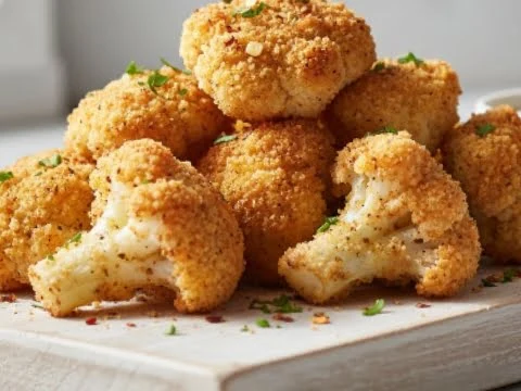 Panierte Blumenkohlröschen mit knuspriger Kruste aus der Heißluftfritteuse