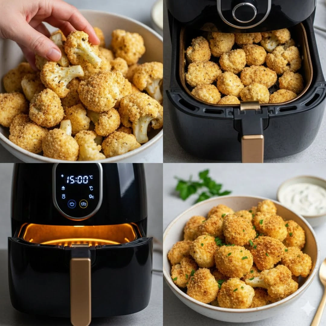 panierter Blumenkohl, zubereitet in der Heißluftfritteuse