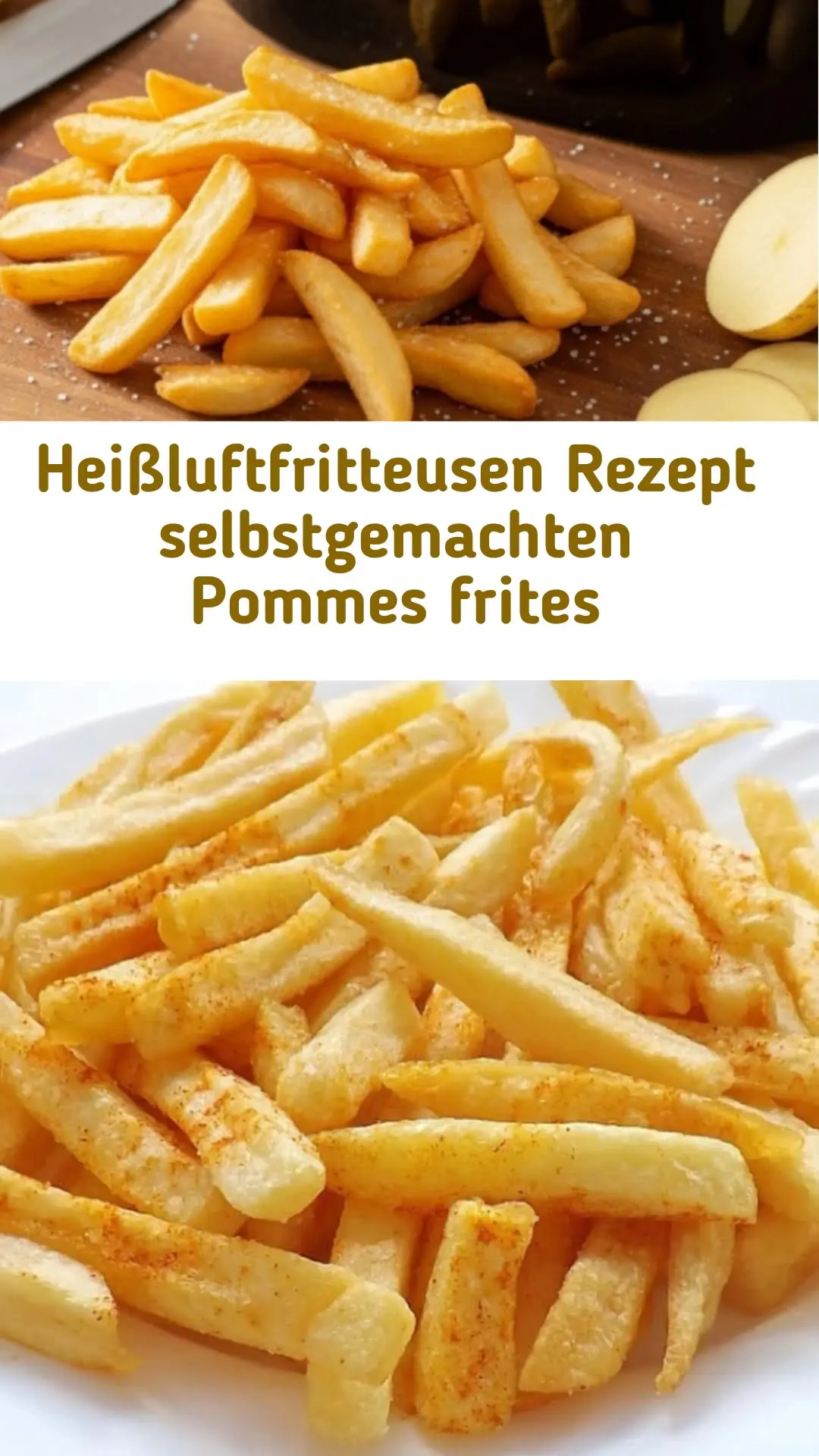 Appetitliche Draufsicht auf knusprige selbstgemachte Pommes aus der Heißluftfritteuse – goldbraun und perfekt für Instagram