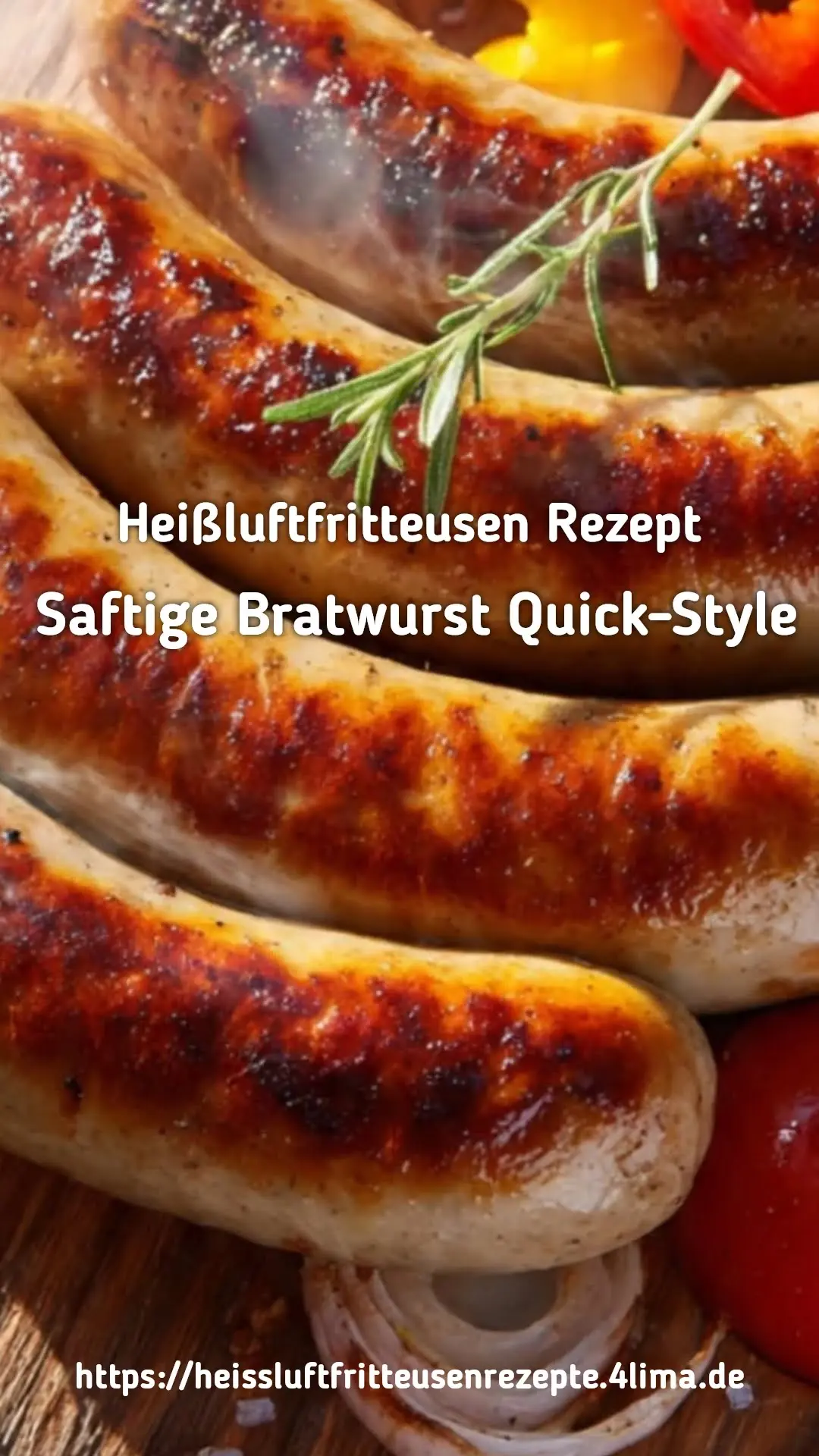 Saftige Bratwurst aus der Heißluftfritteuse - perfekt für Instagram Stories und Social Media - knusprig gebräunt mit appetitlicher Präsentation