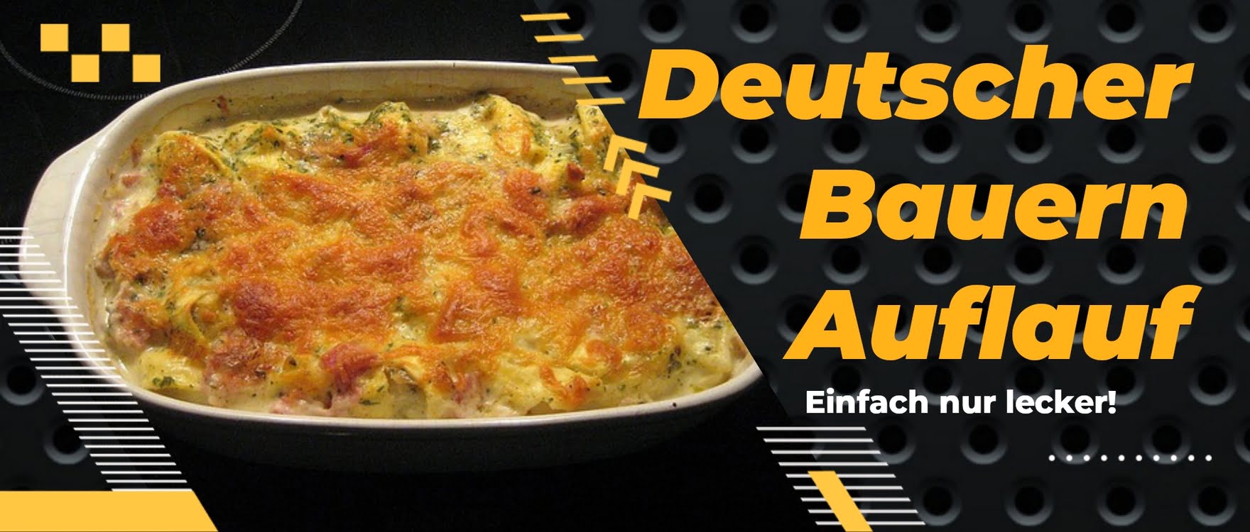 Deutscher Bauernauflauf aus der Heißluftfritteuse, serviert auf einem rustikalen Tisch mit frischen Zutaten.