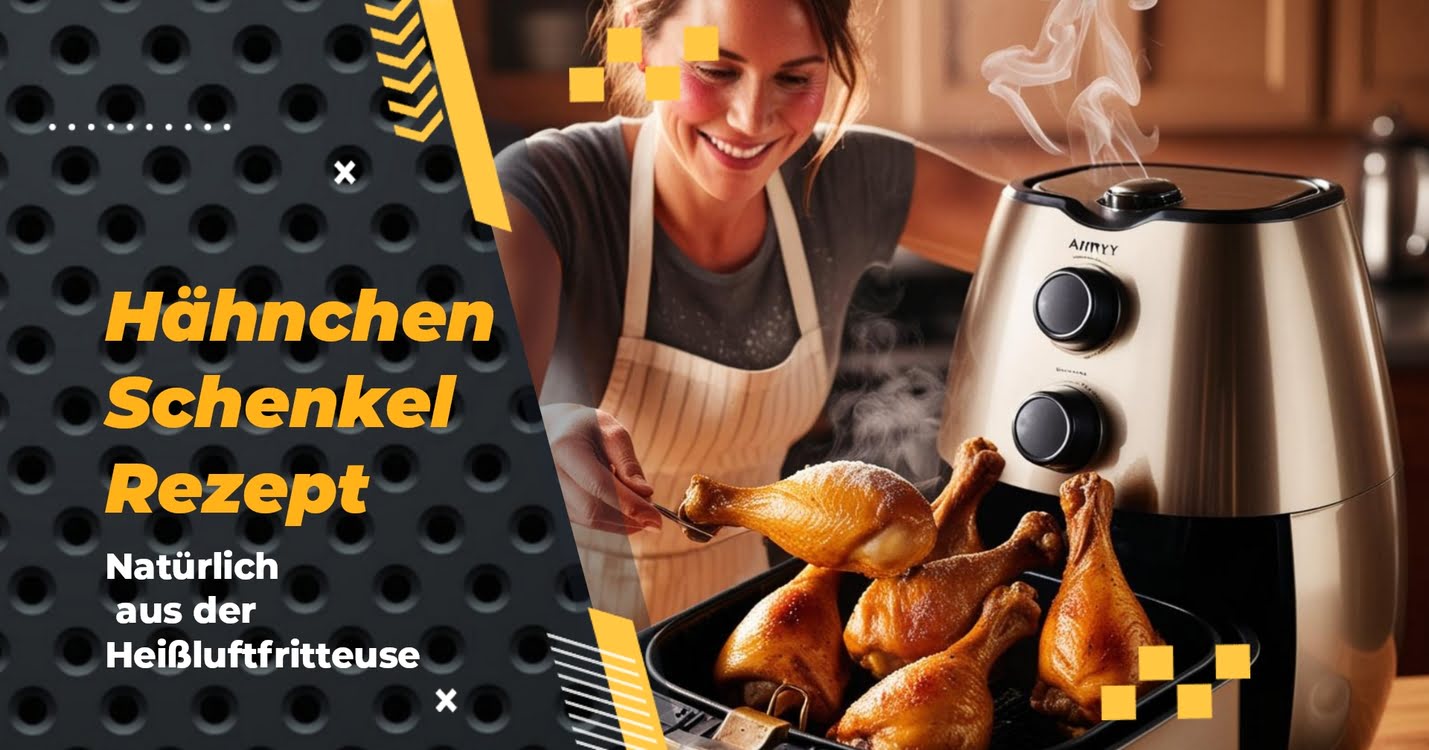 Eine Frau bereitet Hähnchenschenkel in einem Airfryer zu.