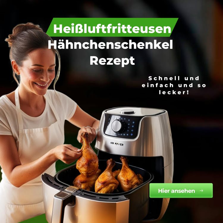 Leckere Hähnchenschenkel aus dem Airfryer, appetitlich angerichtet und bereit zum Genießen.