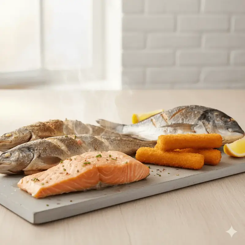 Fisch und Meeresfrüchte gesund zubereitet in der Heißluftfritteuse – Lachs, Forelle, Garnelen