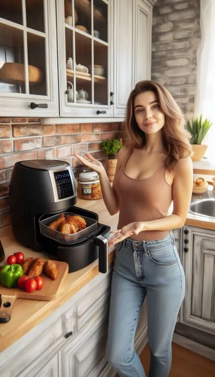  Hausfrau in der Küche mit Airfryer