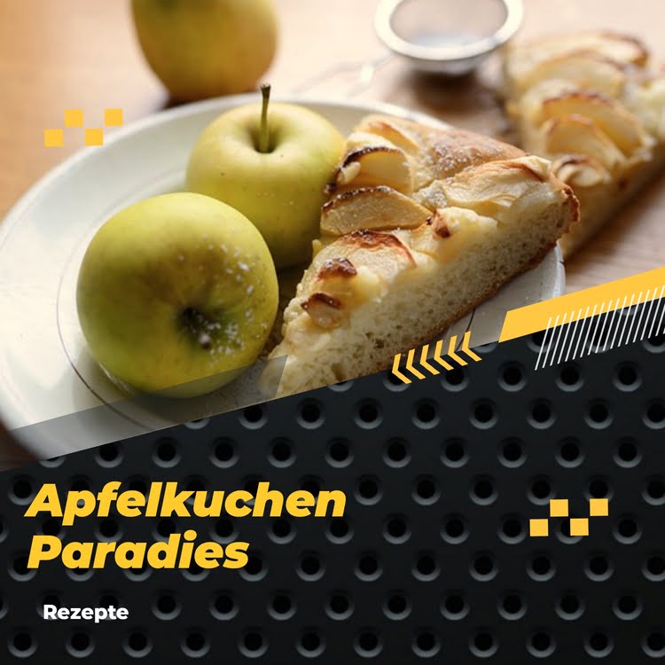  Apfelkuchen Paradies Kuchen und zwei Äpfel auf einen Teller