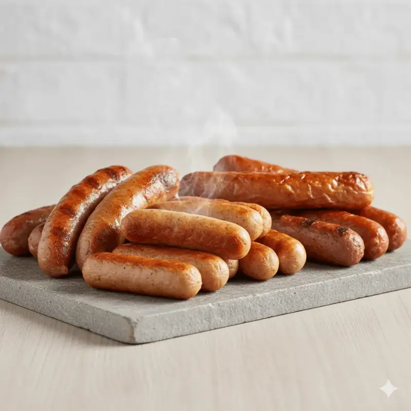 Bratwurst und Wurst knusprig gebraten in der Heißluftfritteuse