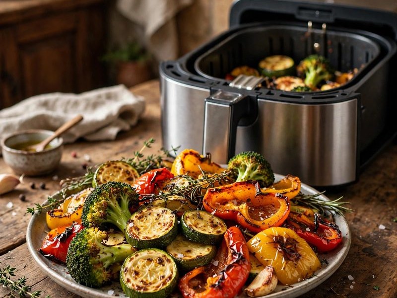 Gemüse aus dem Airfryer – Brokkoli, Paprika und Zucchini