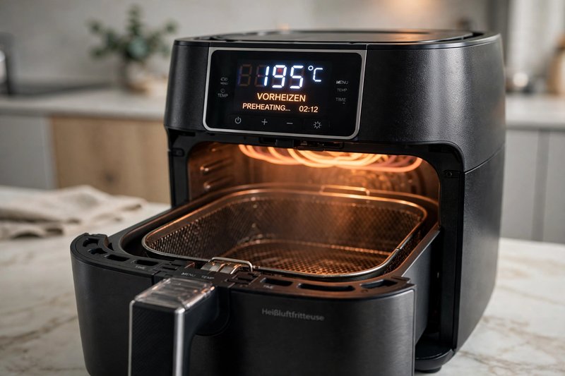 Airfryer wird auf 190–200 °C vorgeheizt
