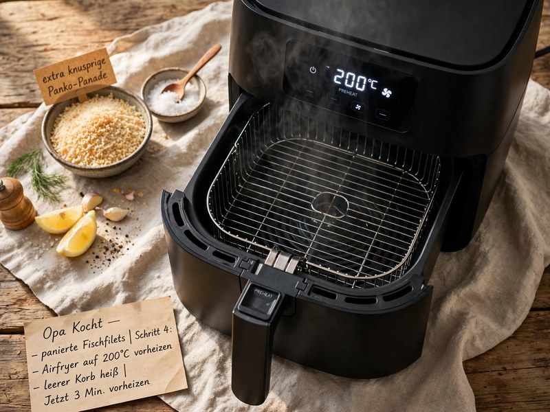 Airfryer wird auf 200 °C vorgeheizt