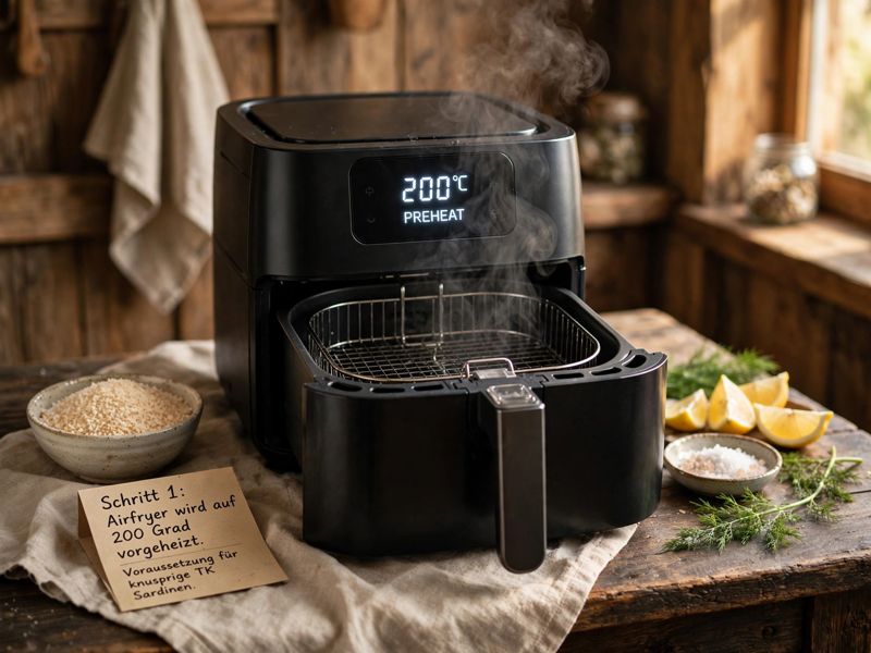 Airfryer wird auf 200 °C vorgeheizt