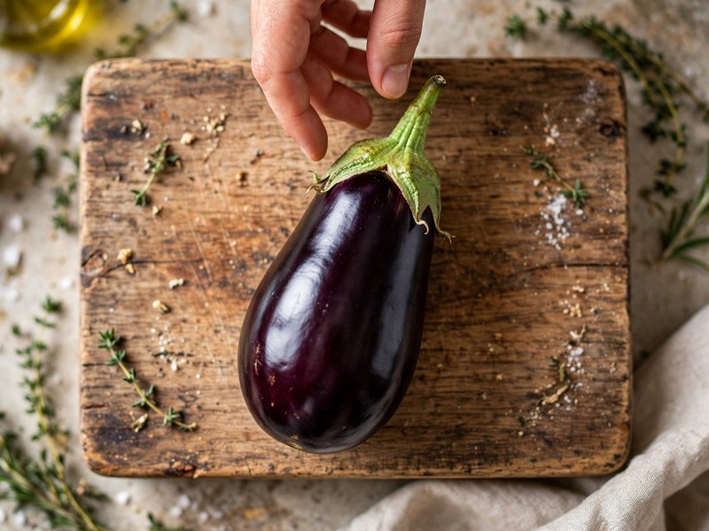 Aubergine wird unter fließendem Wasser gewaschen