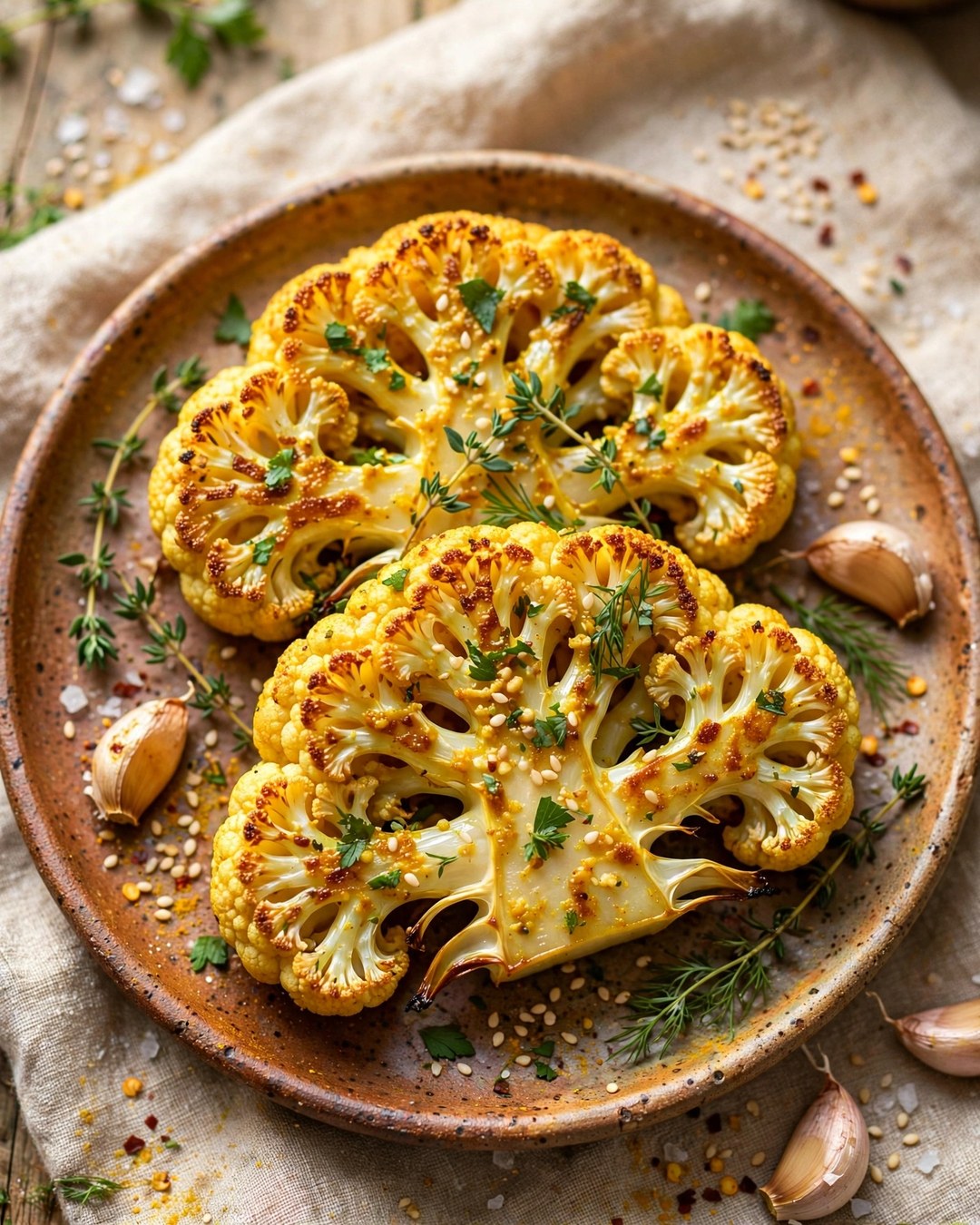 Gebratene Blumenkohl-Steaks mit Gewürzen aus der Heißluftfritteuse