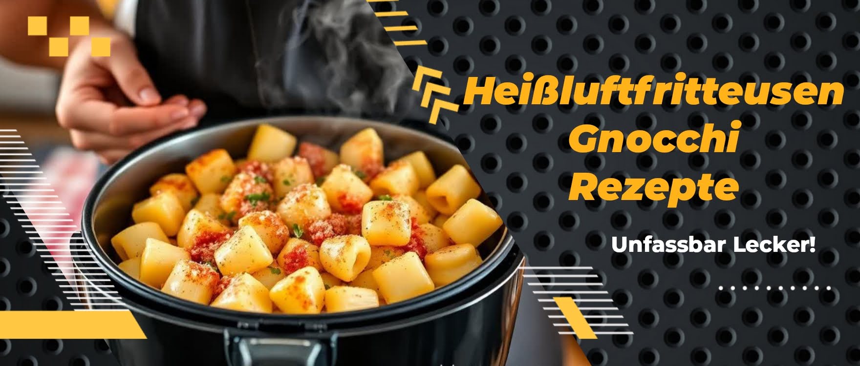 Rezept für Ofenkartoffeln aus der Heißluftfritteuse, serviert auf einem Teller mit frischen Kräutern.