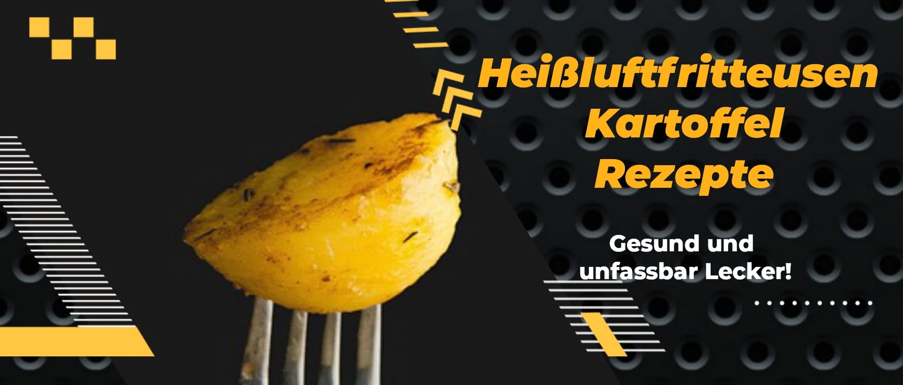 Gabel mit einer in der Heißluftfritteuse zubereiteten Kartoffelhälfte.