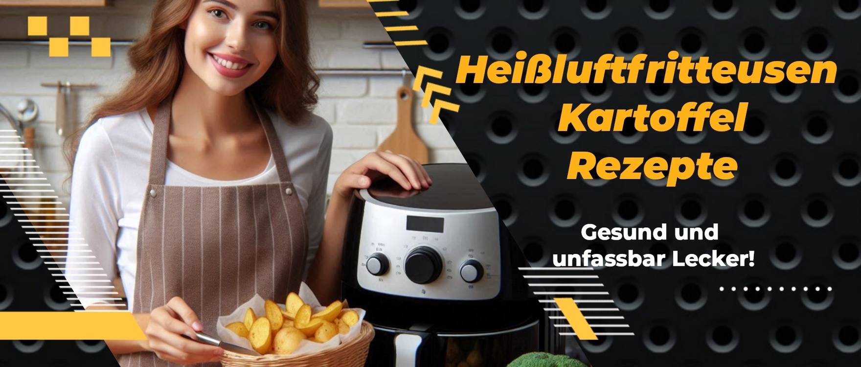 Bild eines Korbes und einer Heißluftfritteuse mit zubereiteten Kartoffeln.