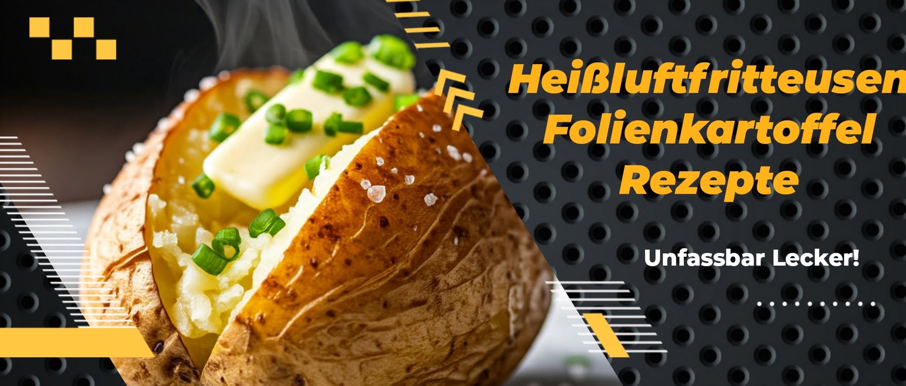 Rezept für Ofenkartoffeln aus der Heißluftfritteuse, serviert auf einem Teller mit frischen Kräutern.