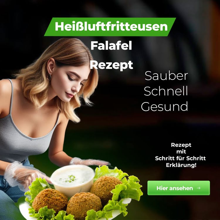 Eine Frau hält einen Teller mit Falafel aus der Heißluftfritteuse