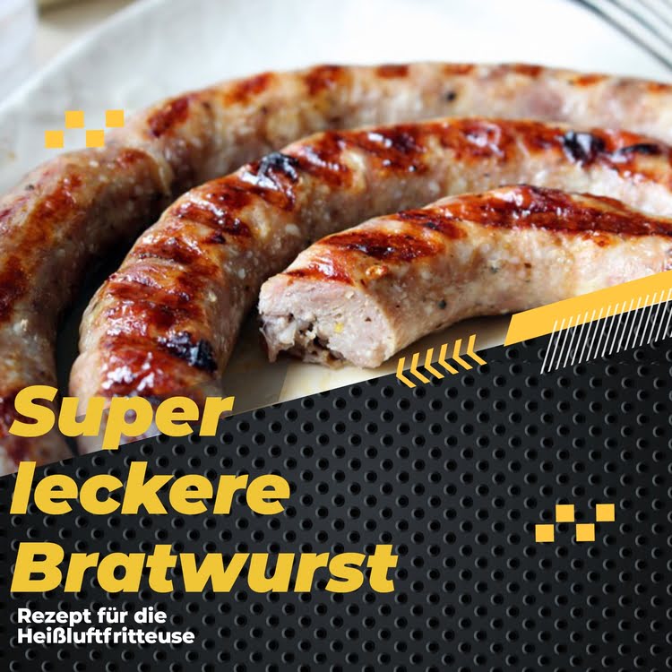 Eine appetitliche Bratwurst, perfekt gegrillt und goldbraun, serviert auf einem Teller mit frischen Beilagen.